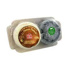 Sevre et Belle, Plateau fromages de chevre Le Mini Chevrot cendre et blanc, les 2 fromages de 80g
