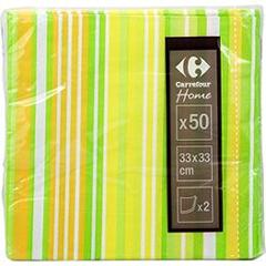 Serviettes en papier bayadere jaune/vert 2 plis 33x33cm