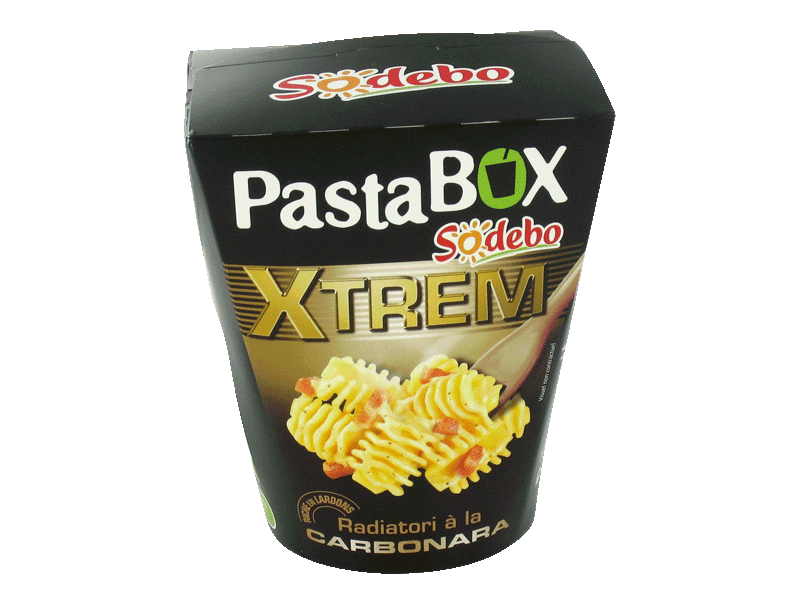 Sodebo, Pasta box x'trem, radiatori a la carbonara, la boite de 400 gr