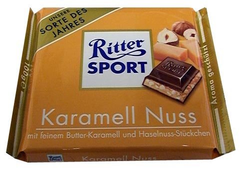 Chocolat au lait fourre caramel noisettes RITTER Sport, 100g