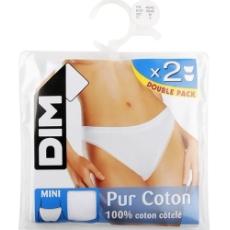 2 Slips mini Pur Coton DIM, taille 36/38, blanc cotele
