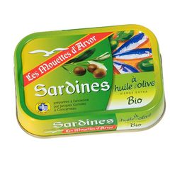 Sardines a l'huile d'olive vierge extra bio LES MOUETTES D'ARVOR, 115g