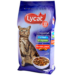 Croquettes chats Lycat Mix thon et fourrees 2kg