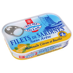 Filets sardines Peche Ocean Citron basilic sans arete 100g