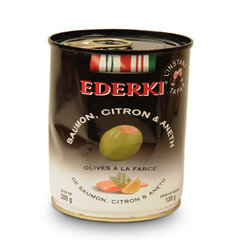Ederki, Olives a la farce de saumon, citron et aneth, la boite de 300g
