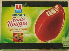Batonnets glaces vanille enrobes sorbet fruits rouges U, 4x90ml
