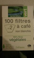 Filtres a café numero 2 non blanchis et 100% fibres végétales