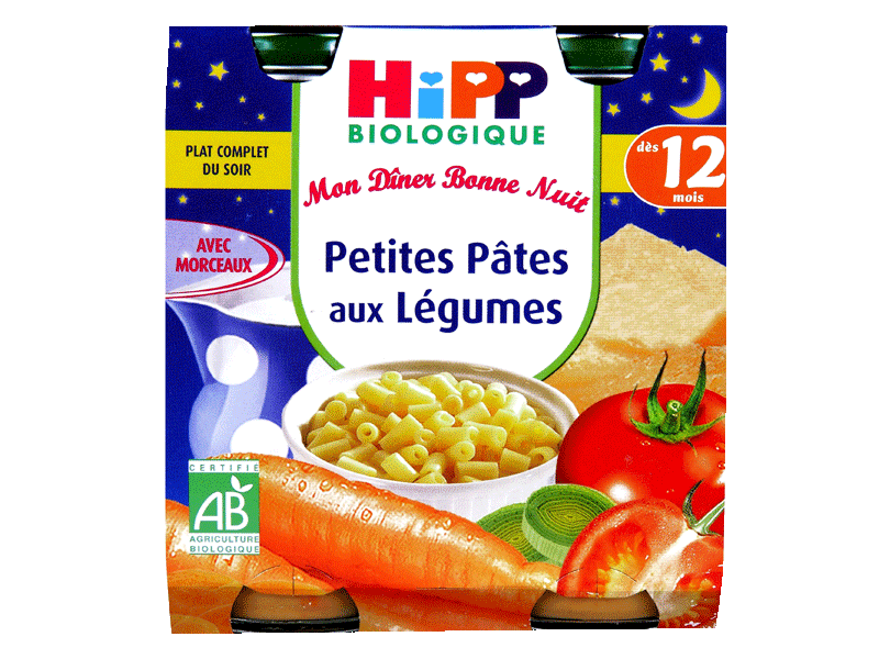 Petits pots Hipp Bio petites pates aux legumes des 12 mois 2x250g