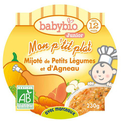 Babybio, P'tit plat mijote de petits legumes et d'agneau BIO, l'assiette de 230 gr