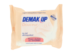 Lingettes demaquillantes lait Demak'up 2x25 peaux seches ou sensibles
