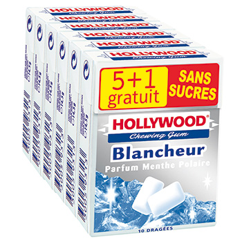 Chewing-gum Hollywood blancheur Menth.polaire s/sucre 5 + 1gr 87g