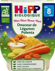 Hipp Biologique Mon Dîner Bonne Nuit Douceur de Légumes Polenta dès 8 mois - 8 bols de 190 g
