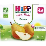 Hipp Biologique 100% Fruits Poires dès 4/6 mois - 24 coupelles de 100 g