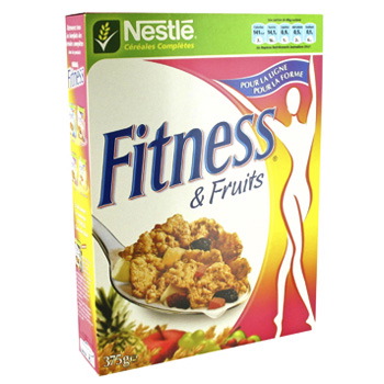 Fitness - Petales de cereales, ble complet et fruits, la boite de 375g
