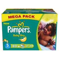 Pampers, Couches baby-dry, taille 5 : 11-25 kg, le carton de 80