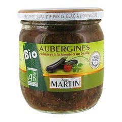 Jean Martin, Aubergines bio cuisinees a la tomates & au basilic, le pot de 360g
