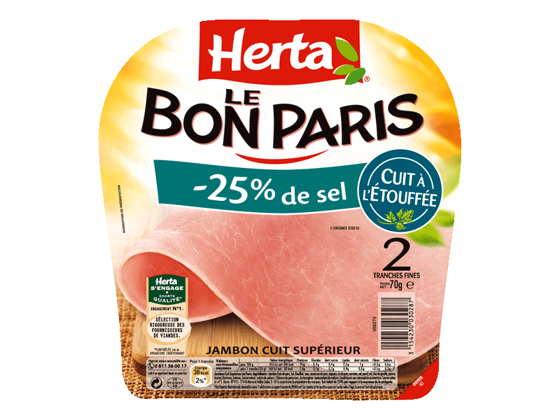 Jambon le bon paris Herta 2 tranches -25% de sel 70g