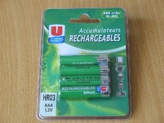 Piles rechargeables HR03 NIMH 800 MA U, 4 unites