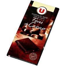 Chocolat noir 72% aux eclats de feves de cacao U, 100g