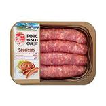 Saucisse de Toulouse Porc du Sud-Ouest IGP, 4 pièces, barquette, 500g