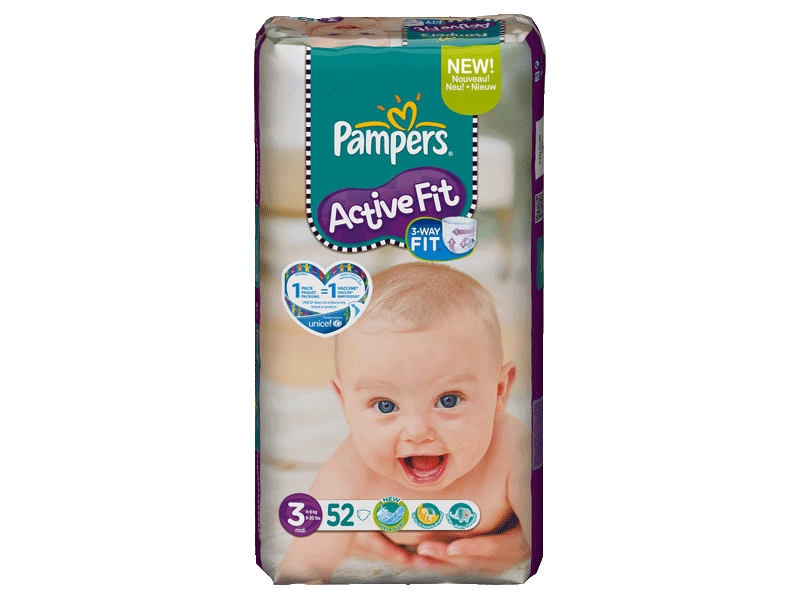 Pampers active fit 4-9kg geant T3 midi x52