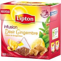 Lipton, Infusion citron et gingembre, la boite de 20 sachets - 40 g