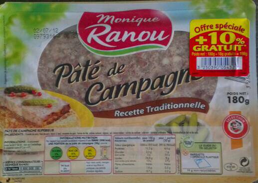 Monique Ranou Pâté de campagne recette traditionnelle la barquette de 180 gr