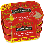 Connetable sardines huile olive 3x115g + 20% 
