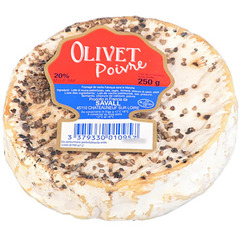 Fromage au lait de vache pasteurisé Olivet au poivre Savall, 20%MG, 250g