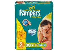 Couches Baby-Dry midi taille 3 (4-9kg) Pampers value + bag x80