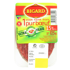 Steak haché, 15% MAT.GR, BIGARD, 1 pièce, 125g, France