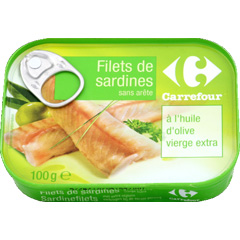 Filets de sardines huile d'olive vierge extra Carrefour