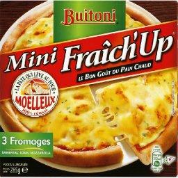 Buitoni, Mini Fraich'up Pizza 3 fromages, emmental, edam, mozzarella, la boite de 285 gr