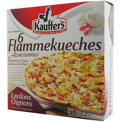Kauffer's, Tartes flambees alsacienne flammekueche x6, creme, fromage blanc, oignons et lardons, garnies a la main, la boite,1500g