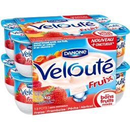 Danone, Veloute - Yaourt Fruix, 4 varietes, sans morceaux, les 12 pots de 125 g