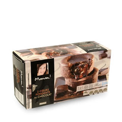 Mmm ! - Coeurs fondants au chocolat Biscuit fondant au coeur de ganache au chocolat, cuisson: 20 min au four et 1.15 min au micro-ondes