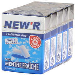Chewing-gum sans sucre New'r Menthe fraiche 5x16g