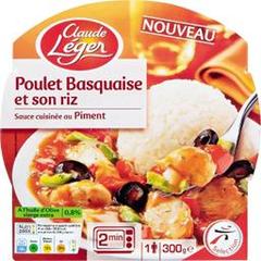 Claude Leger, Poulet Basquaise et son riz sauce cuisinee au piment, le plat de 300 g