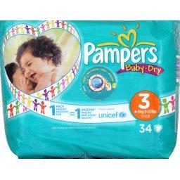 Couches Baby Dry PAMPERS, taille 3, 4 a 9kg, 34 unites