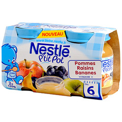 Petits pots Nestle pommes Raisins bananes 6 mois 2x130g