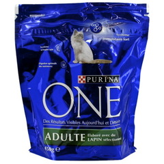 Purina, One - Aliment complet pour chat adulte au lapin et au riz, le sachet de 450g