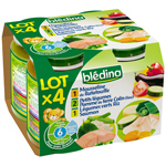 Bledina, Mousseline ratatouille/2 petits legumes pomme de terre colin/ 2 legumes verts riz saumon des 6 mois, les 4 pots de 200 gr