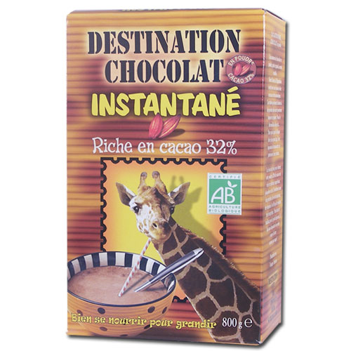 Destination Chocolat en poudre Bio Cacao 32 % Instantané Céréales 800 g