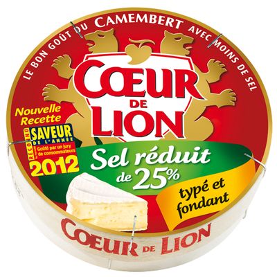 Camembert au lait pasteurise -25% de sel COEUR DE LION, 17%MG, 250g