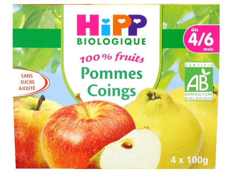100% Fruits - Coupelles pomme coing (des 4 mois) Sans sucre ajoute.