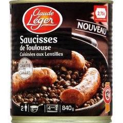 Saucisses de Toulouse cuisinees aux lentilles, la boite de 840g