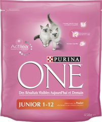 Purina One Chat Junior Croquettes pour chaton Poulet & Céréales complètes 450 g - Lot de 10 (4,5 kg)