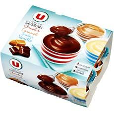 Cremes dessert saveurs panachees chocolat-saveur vanille-caramel U, 12x125g, 1,5kg