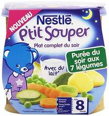 Nestlé Bébé P'tit Souper Purée du Soir aux 7 Légumes dès 8 mois 2 x 200 g - Lot de 8 (16 pots)