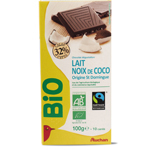 chocolat dégustation lait noix de coco bio auchan bio 100g